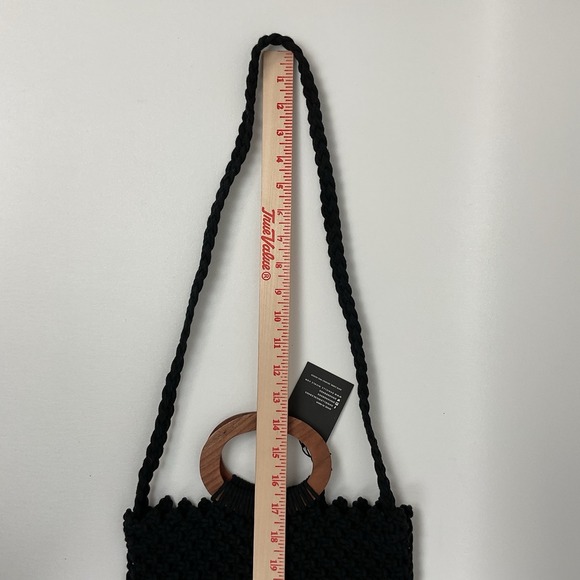 Danielle Nicole Black Macrame Fringe Crossbody Shoulder Bag Boho Cottagecore - Picture 7 of 9